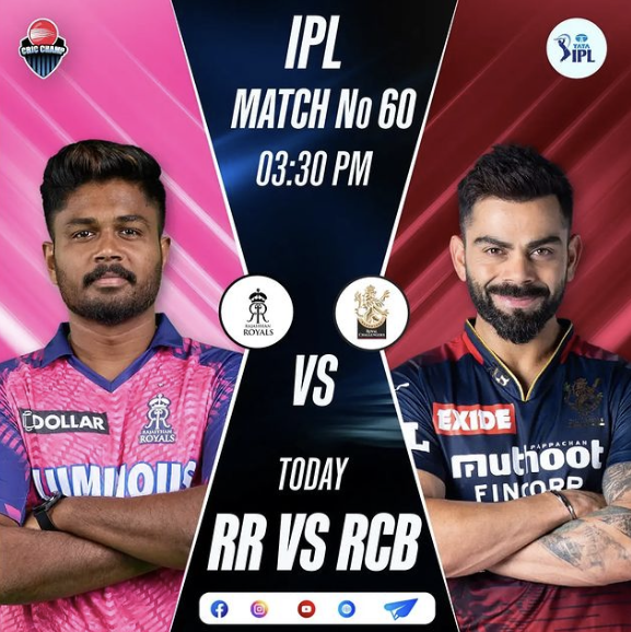 Today IPL match prediction – Rajasthan Royals vs Royal Bangalore (RR vs RCB 60th IPL Match)