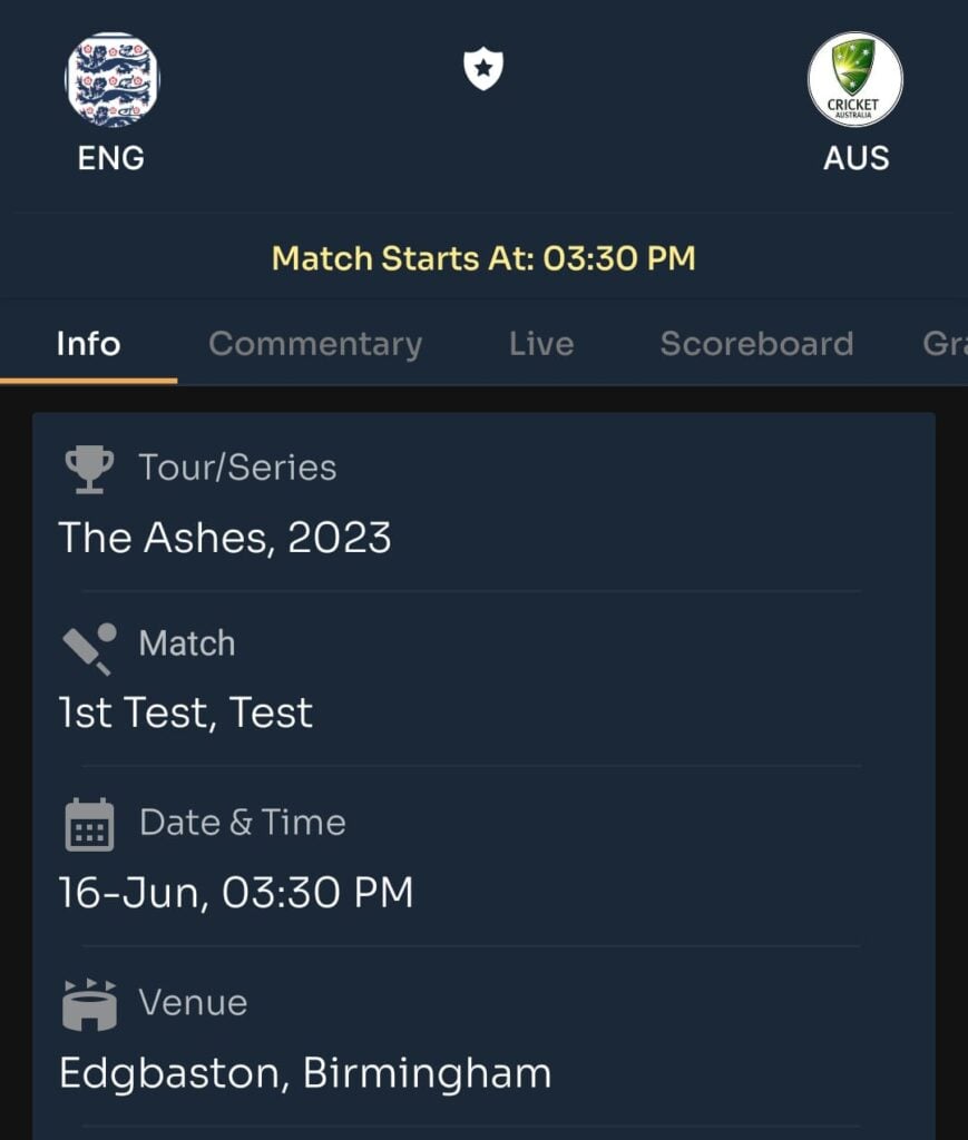 MATCH INFO – ENG vs AUS