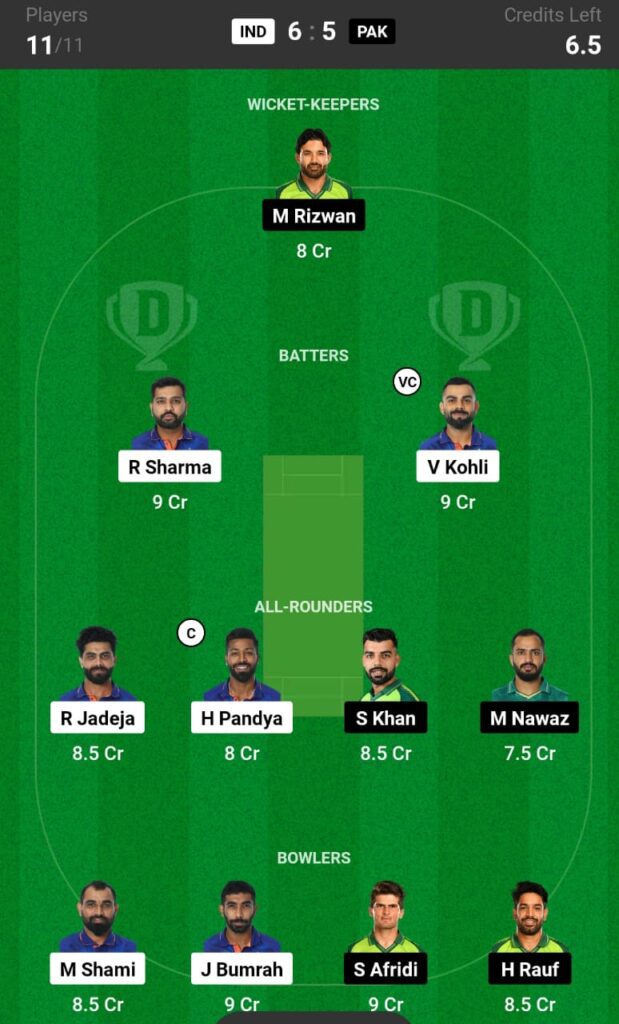 India vs Pakistan Fantasy Dream Team Prediction