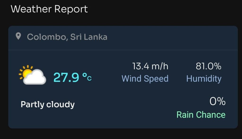 Weather Report Pakistan  vs Srilanka: