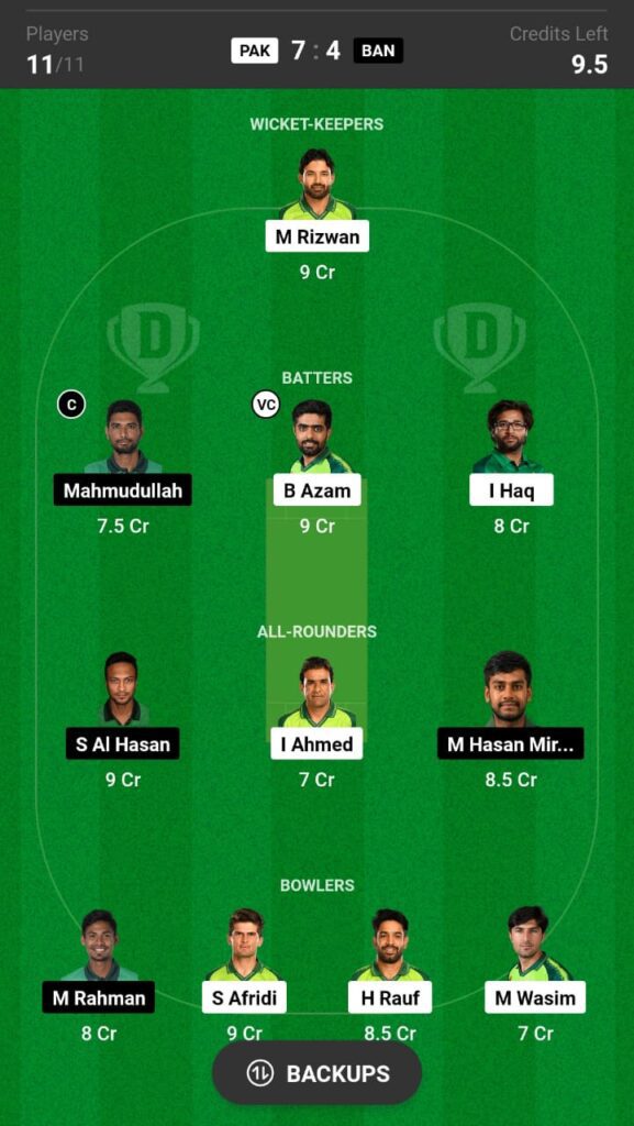 Fantasy Dream Team Prediction | Pakistan vs Bangladesh 