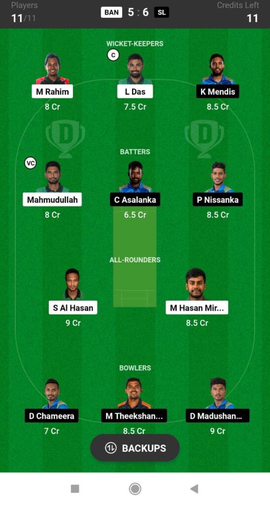 Fantasy dream Team Prediction  Bangladesh vs Srilanka 