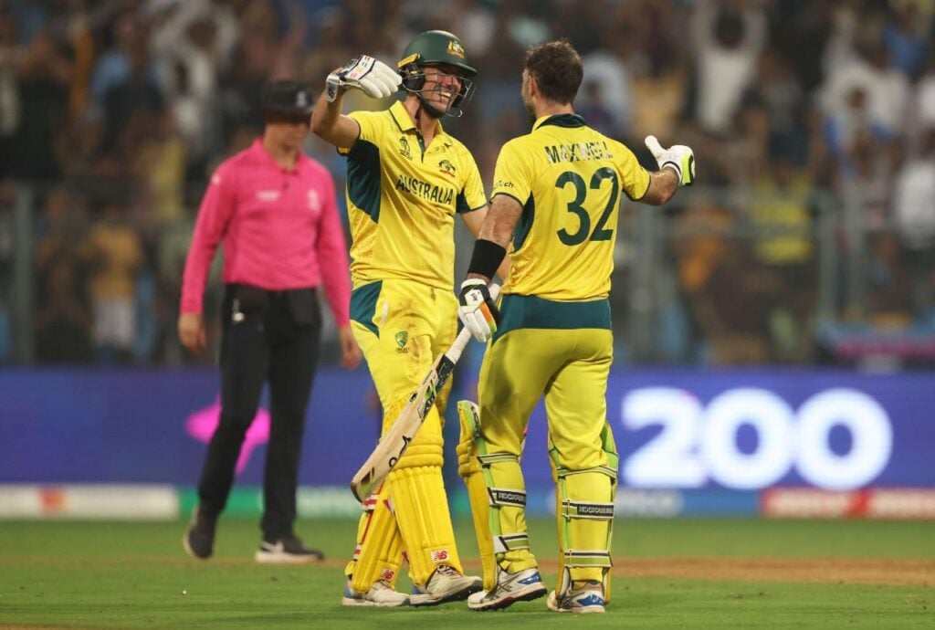 Australia win : Maxwell's Superhuman Feat: A 200 Not Out Miracle in the Greatest ODI Comeback Ever!".  AUSTRALIA vs SOUTH AFRICA IN SEMI FINAL..