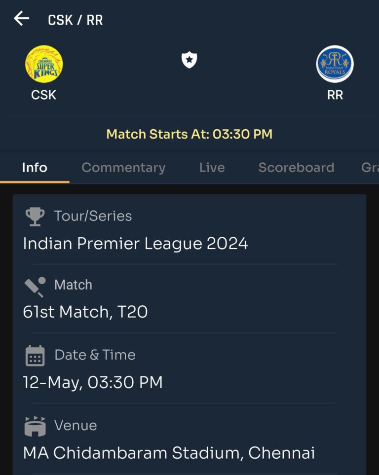 IPL 2024 61Th Match : CSK vs RR Today Match Prediction – who will win today ipl match and Toss | Toss and Match Prediction | Pitch Report & weather Report | Match Info