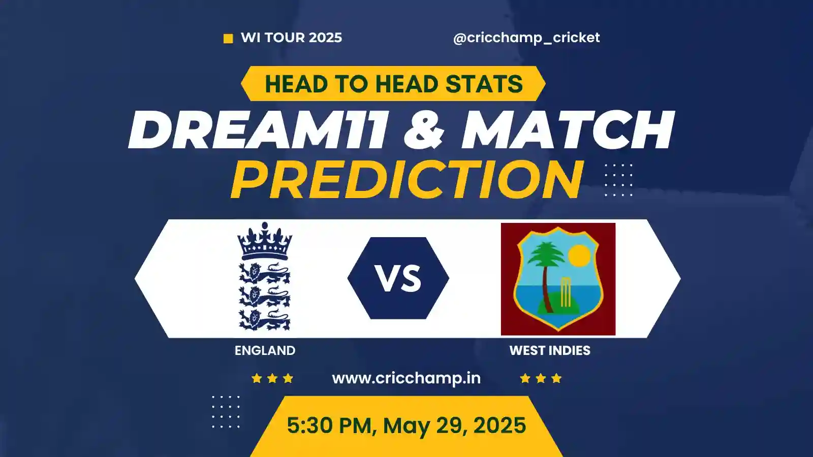 ENG vs WI ODI Head to head | Match Prediction | Dream 11 | Toss | Playing 11 | Pitch – West Indies tour of England 2025