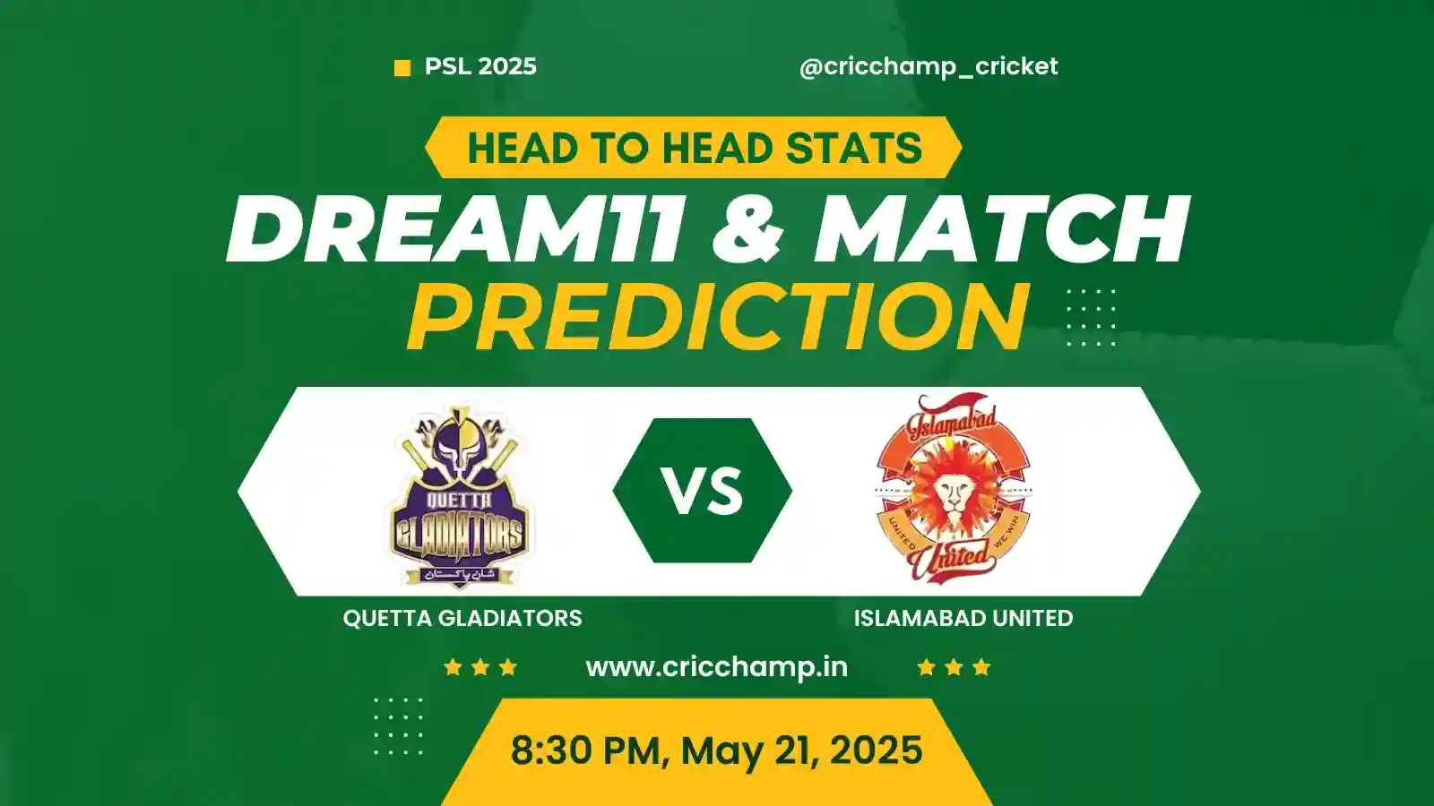 QG vs ISL Dream11 Prediction | Match 31st | Toss, Head to head, Pitch – PSL 2025