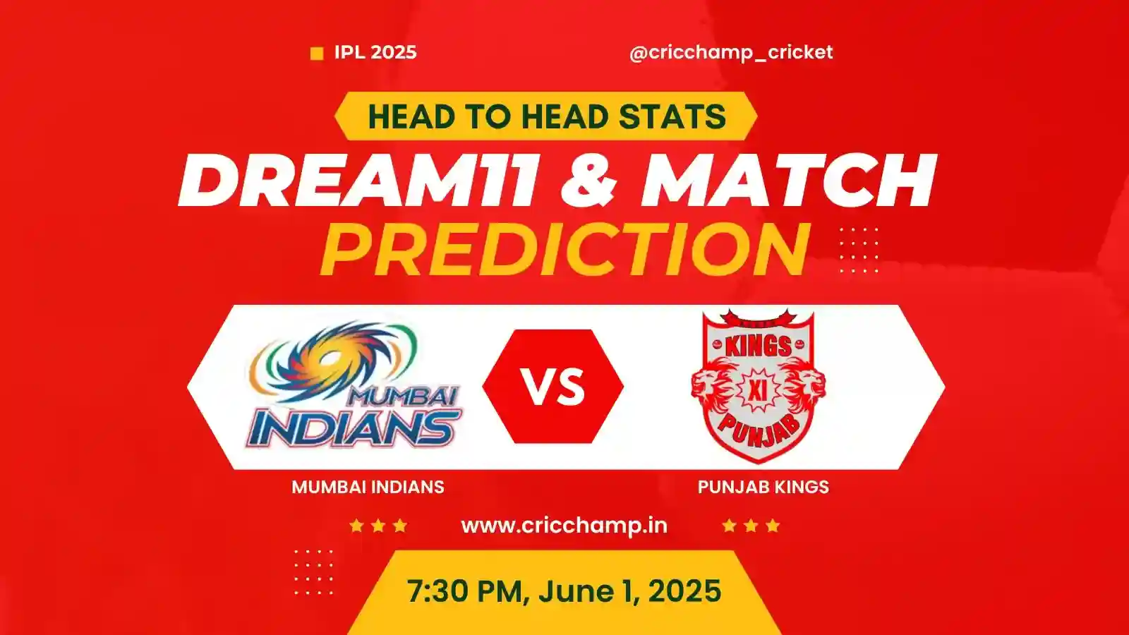 MI vs PBKS Qualifier 2 - Today Toss and Match Prediction 100 sure, Playing 11 | Head to head | Pitch – IPL 2025