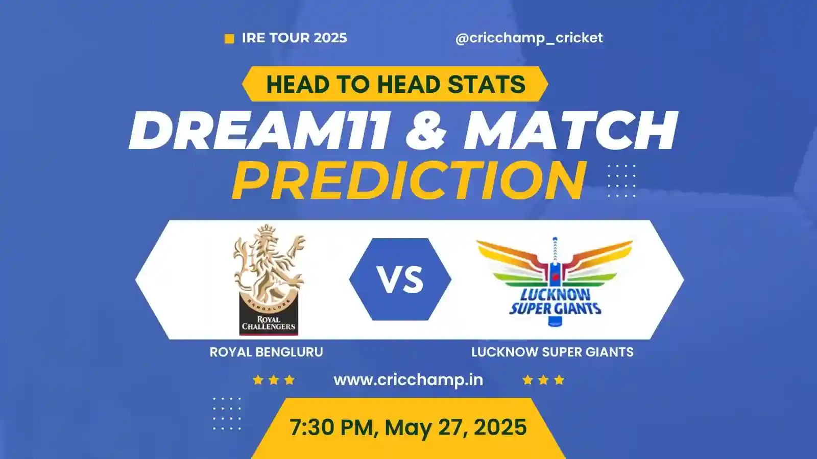 RCB vs LSG Head to head, Toss, Pitch Report, Playing 11, And Today Match prediction 100 sure - IPL 2025