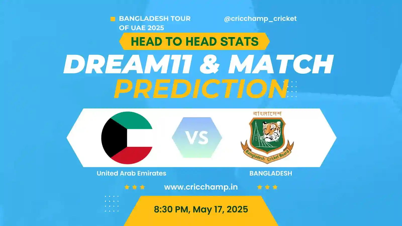 UAE vs BAN 1st T20I Match Prediction, Dream11 Team, Pitch, Head to head and live stream