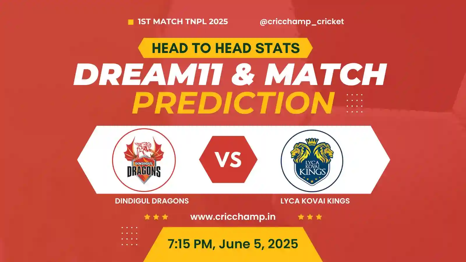 DD vs LKK Dream11 Prediction | Toss | Head to head | Pitch – 1st TNPL 2025 | Dindigul Dragons vs Lyca Kovai Kings