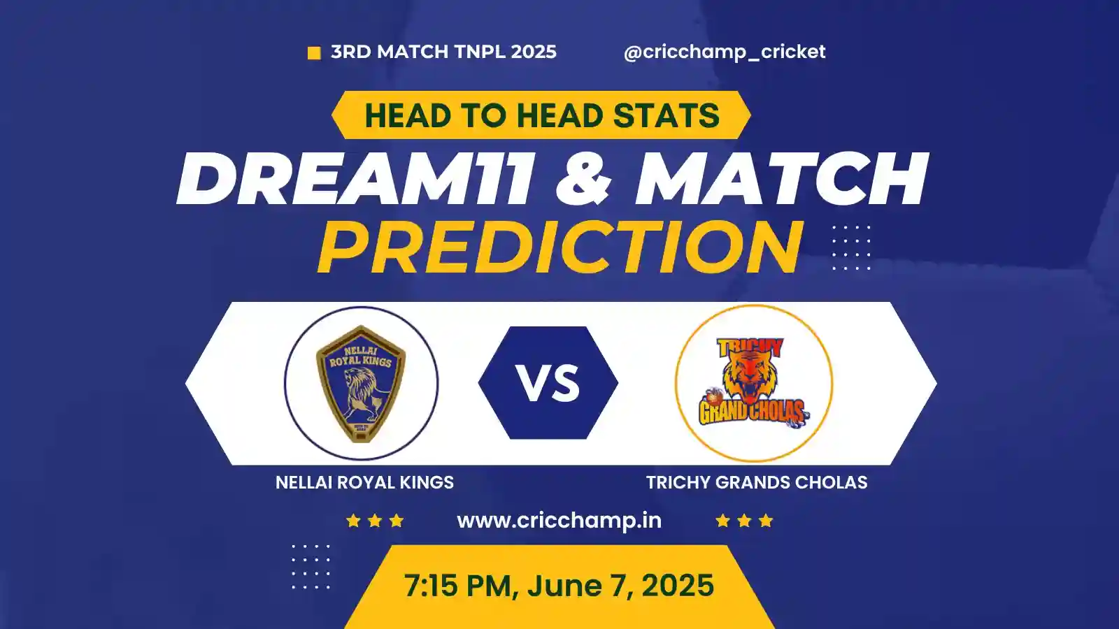 NRK vs TGC Dream11 Prediction | Toss | Head to head | Pitch – 3rd TNPL 2025 | Nellai Royal Kings vs Trichy Grand Cholas