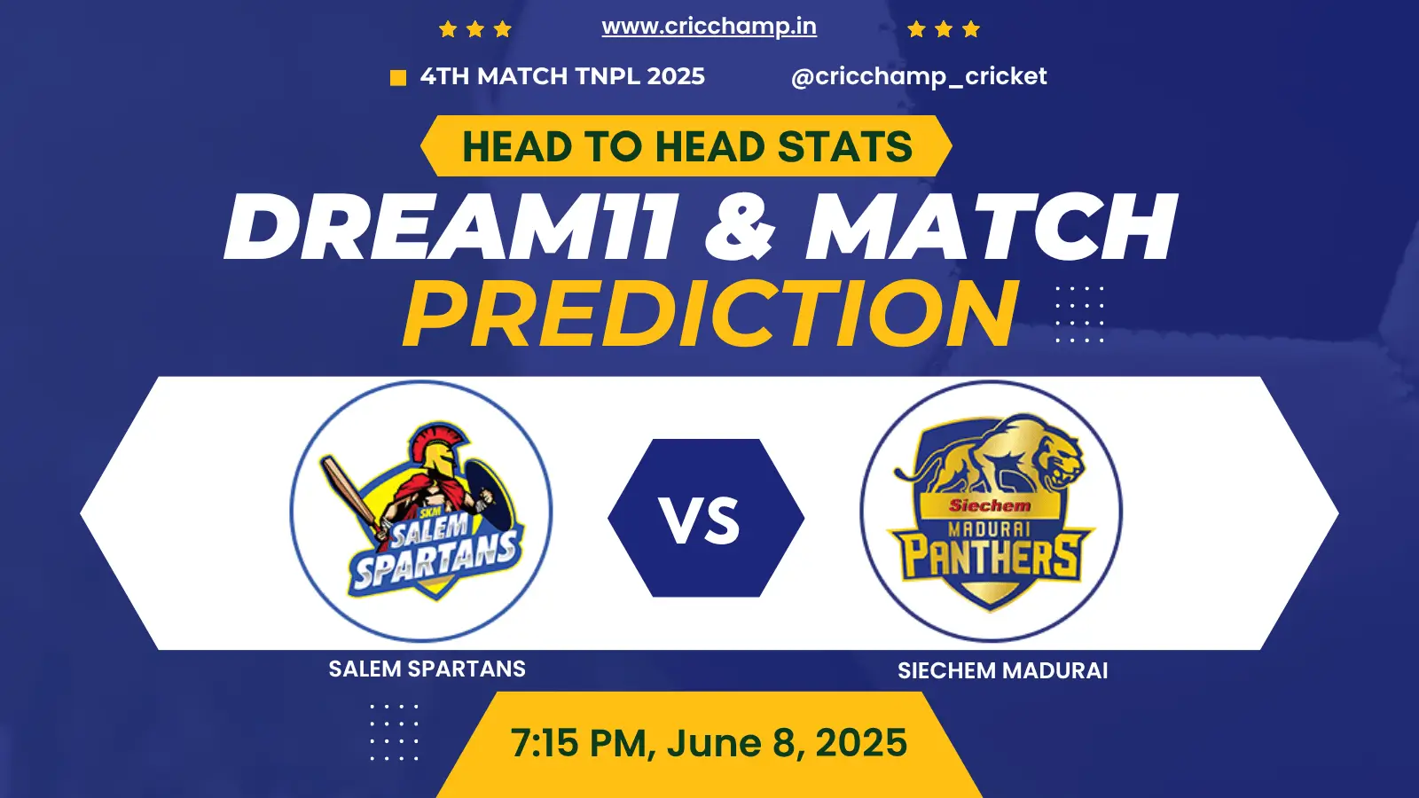SS vs SMP dream11 prediction | Toss Prediction | Head to head | Pitch report – 4th match TNPL 2025 | Siechem Madurai Panthers vs Salem Spartans